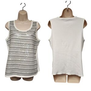 Zenergy By Chicos Tank Top Off White Ribbed w/Silver Sequins Size 2(L-12)